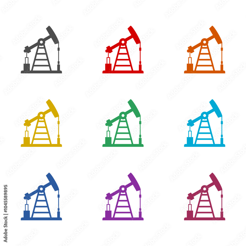 Oil pump or pump jack icon isolated on white background. Set icons colorful Oil pump or pump jack icon isolated on white background. Set icons colorful