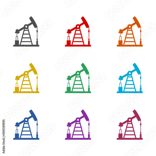 Oil pump or pump jack icon isolated on white background. Set icons colorful