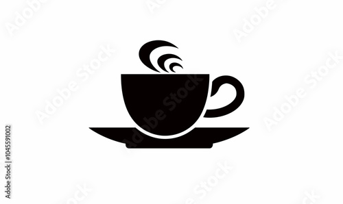 A cup of hot cafe coffee or caffeine drink flat vector black icon on white background