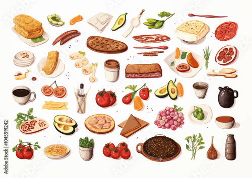 All food set on white background