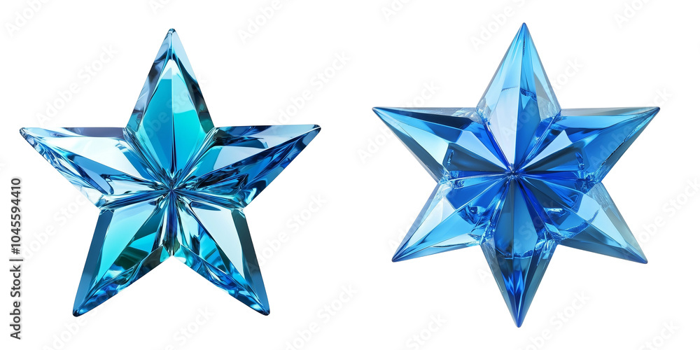 Obraz premium Blue Glass Stars Collection on Transparent Background