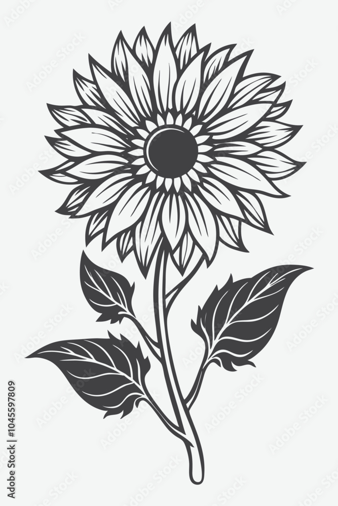 Sunflower Branch with Detailed Flower Silhouettes Vector Illustration in High Quality Art Design Sunflower Branch with Detailed Flower Silhouettes Vector Illustration in High Quality Art Design