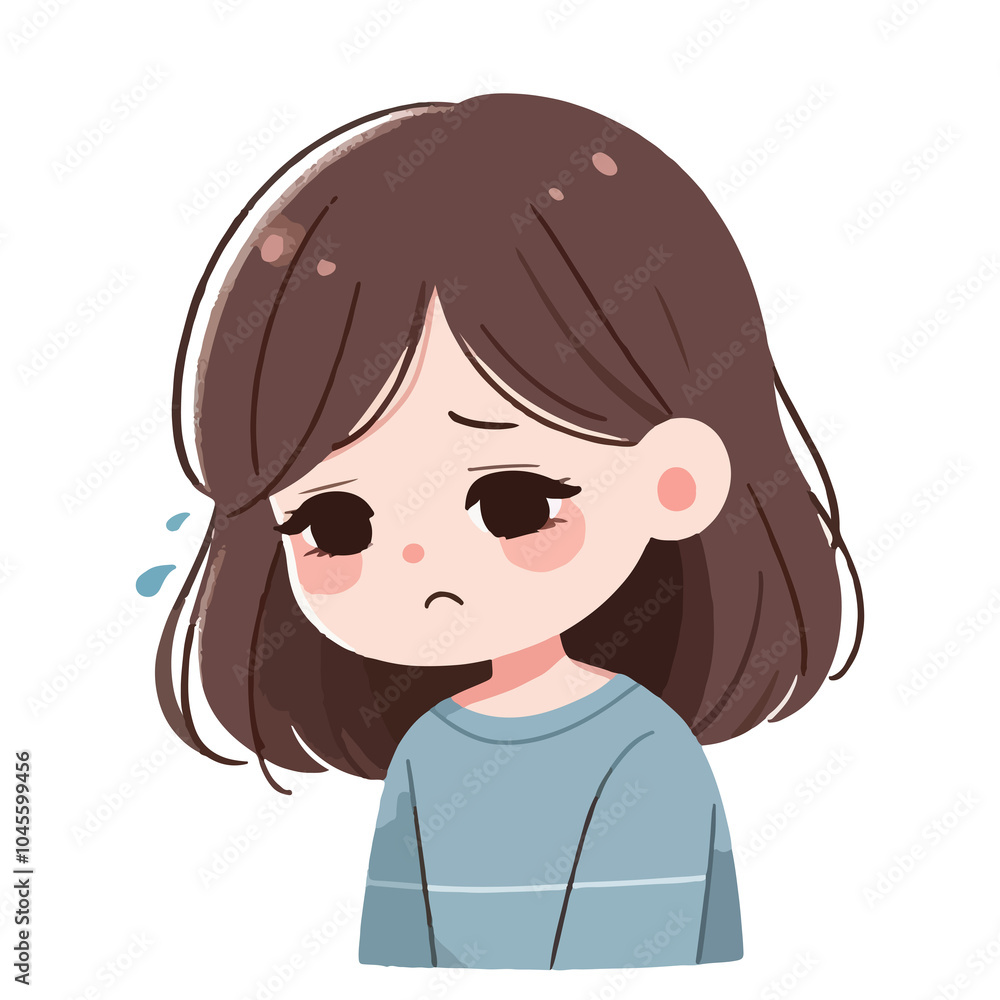 A girl with sad face in flat illustration on white background A girl with sad face in flat illustration on white background