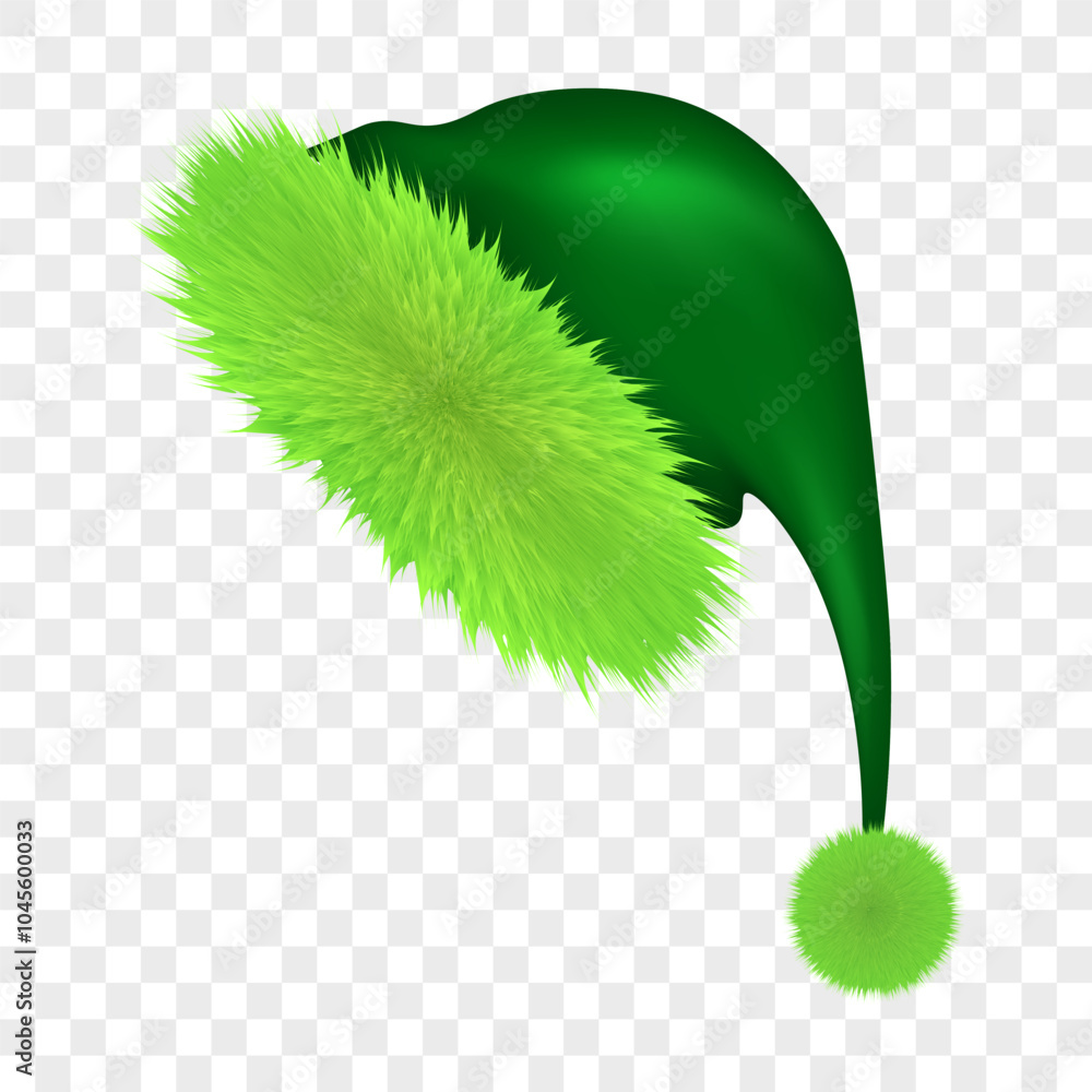 Naklejka premium Green Christmas hat, furry winter accessory, vector illustration.