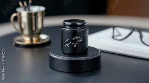 Black Urn With Moose Design photo