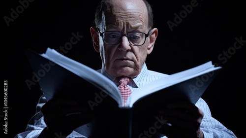 Wallpaper Mural Serious Senior Man Reading Book in Dark Room   Portrait Torontodigital.ca