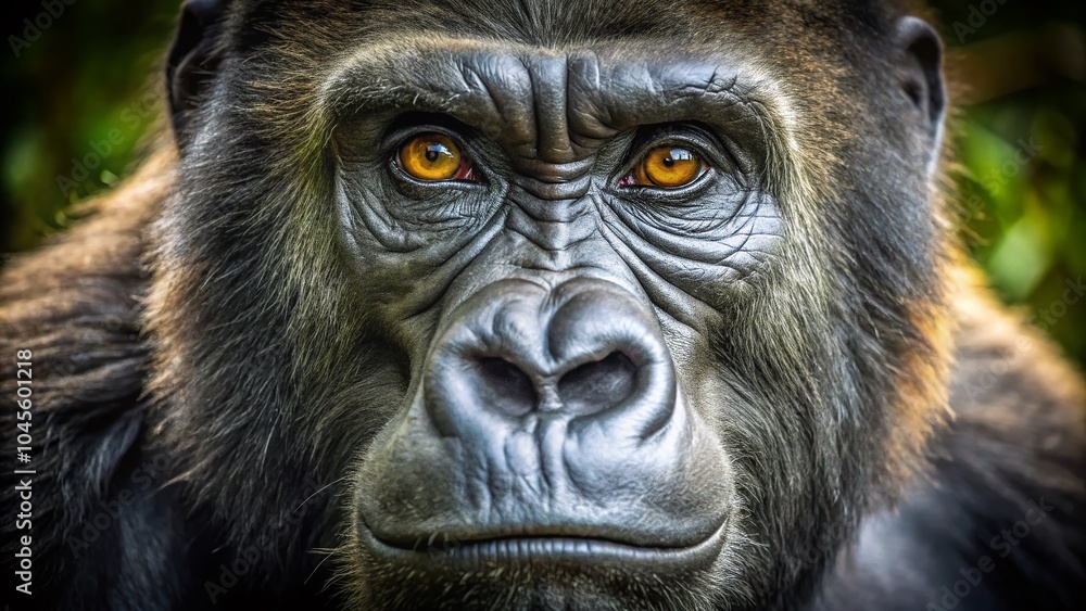 Obraz premium Close-Up of Gorilla Face with Bokeh Effect - Stunning Wildlife Photography, Nature, Animal Portraits, and Artistic