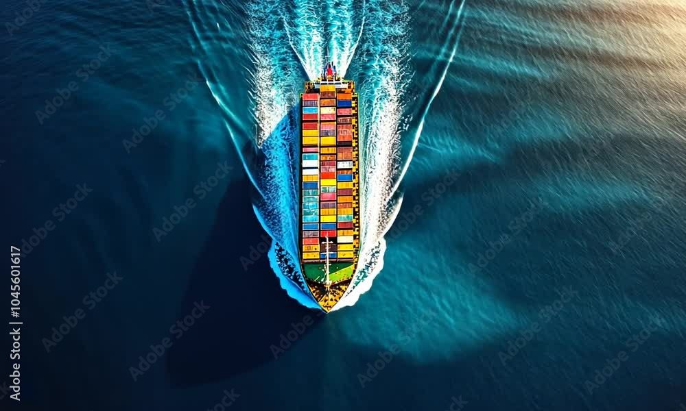 Aerial View of a Cargo Ship Sailing on the Ocean Aerial View of a Cargo Ship Sailing on the Ocean