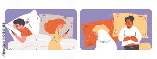Vector set of a man and a woman facing conflict in a relationship