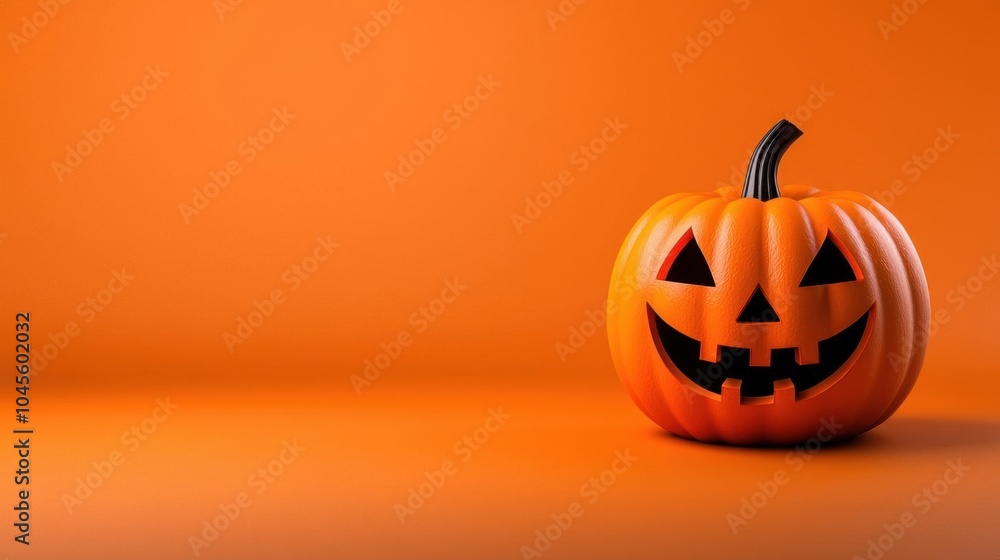 A photostock of a pumpkin with a candle inside, orange background, Halloween theme A photostock of a pumpkin with a candle inside, orange background, Halloween theme