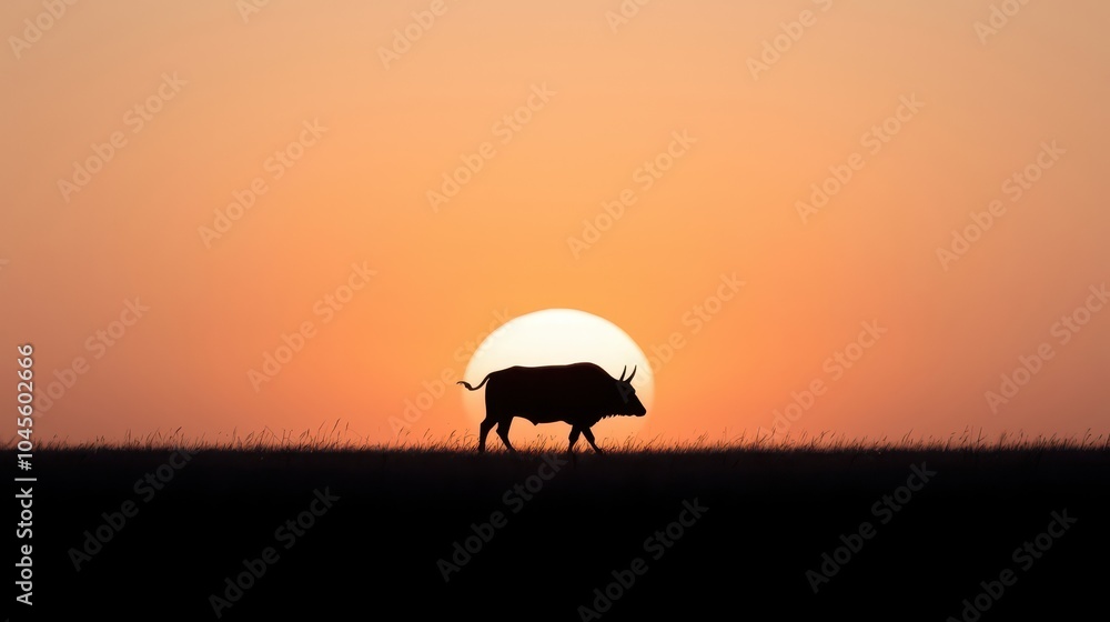 Obraz premium Silhouette Of Bull At Sunset