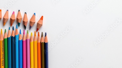 A photostock of a set of colorful pencils, white background, back-to-school theme