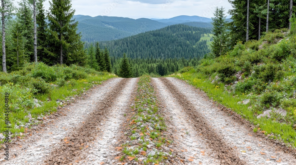 Mountain Forest Path Winding Road Through Lush Green Coniferous Trees Mountain Forest Path Winding Road Through Lush Green Coniferous Trees