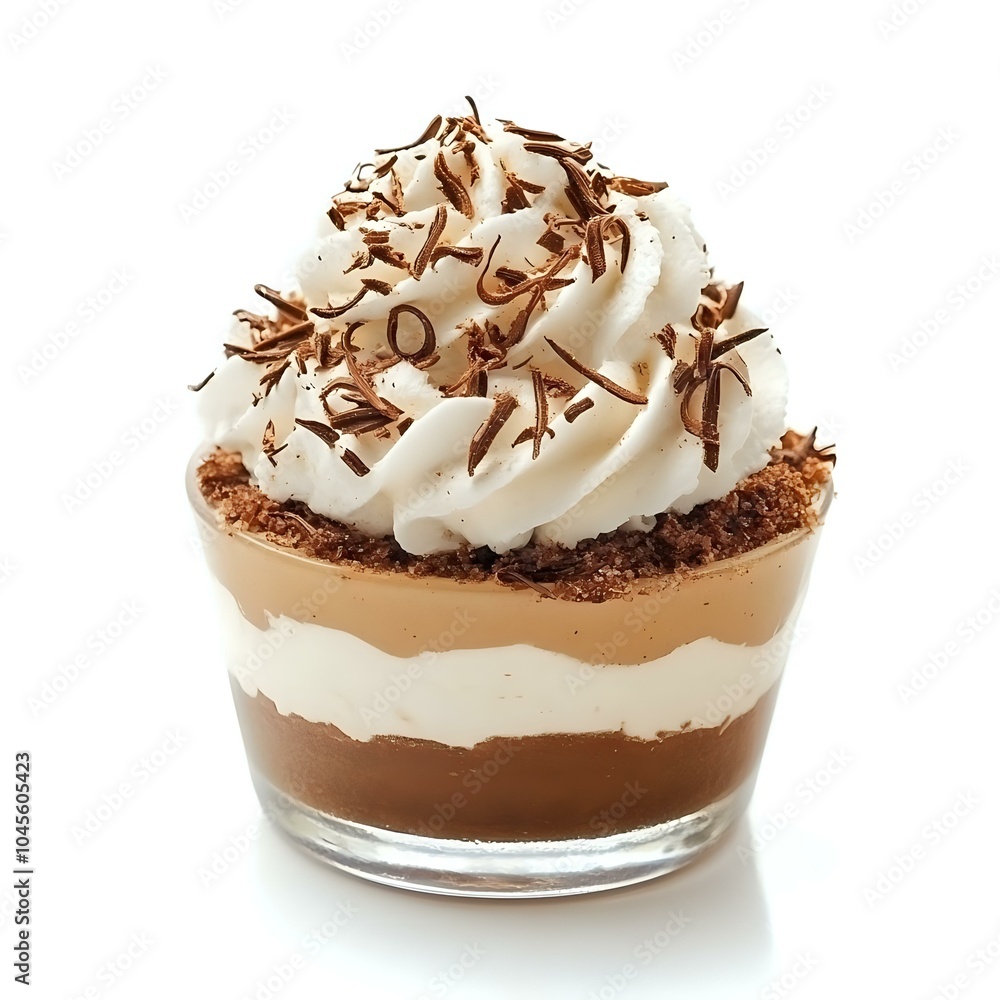 Chocolate and vanilla layered dessert topped with whipped cream. Chocolate and vanilla layered dessert topped with whipped cream.