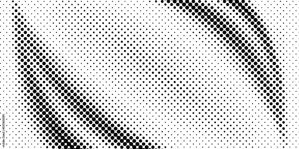 Fototapeta premium Black and white dotted vector halftone effect vibrant abstract overlay with transparent background, spotted and dotted stains gradient monochrome geometric backdrop background.
