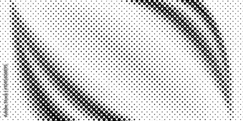 Black and white dotted vector halftone effect vibrant abstract overlay with transparent background, spotted and dotted stains gradient monochrome geometric backdrop background.