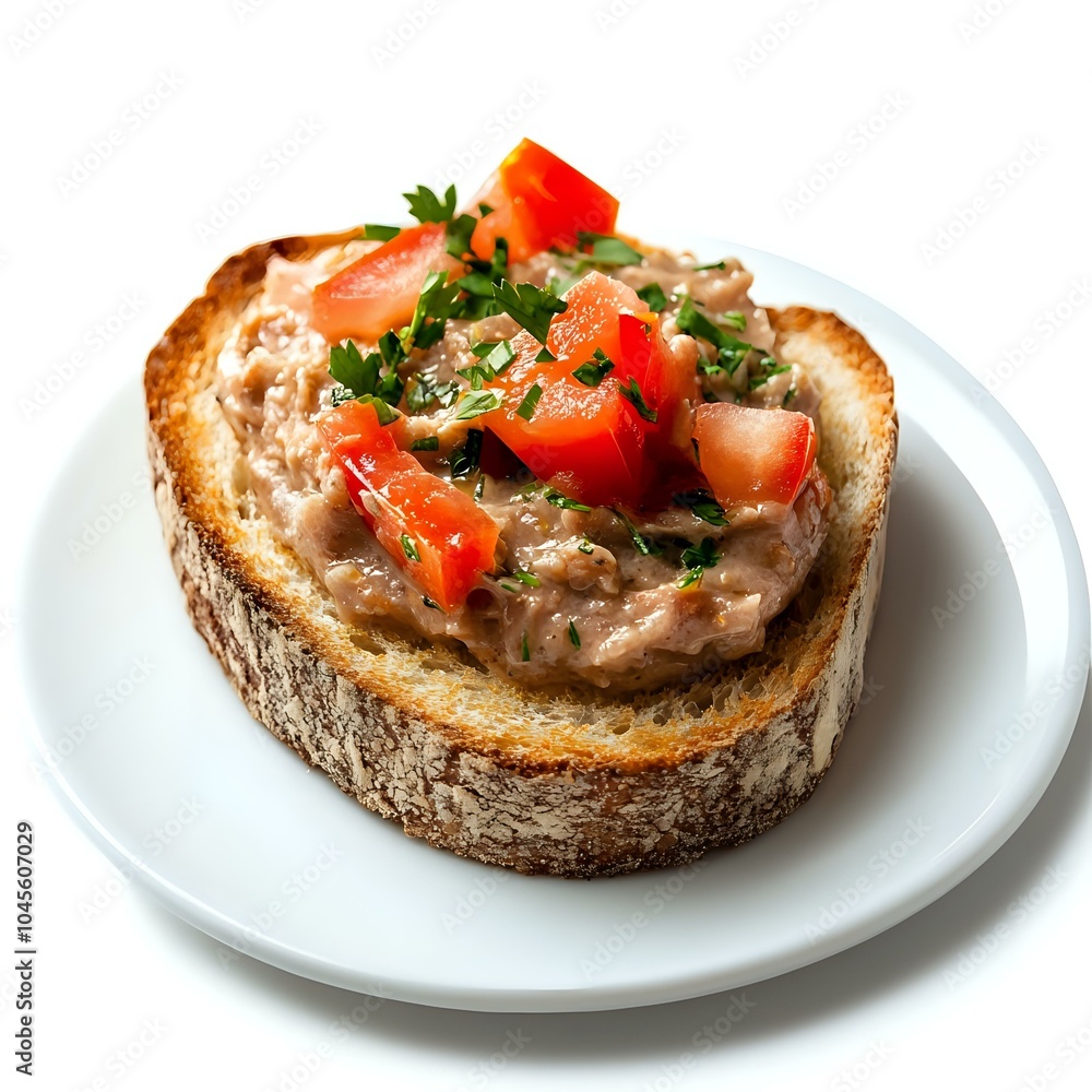 Bruschetta with tuna salad and fresh tomatoes on crusty bread. Bruschetta with tuna salad and fresh tomatoes on crusty bread.