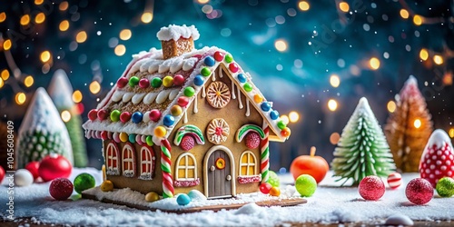 Colorful Gingerbread House Decoration with Icing and Candy for Holiday Festivities