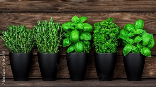 A photostock of assorted herbs in a mortar, wooden background, organic theme