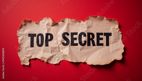 Dramatic Top Secret Text on Weathered Paper Against Vibrant Red Background