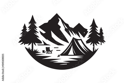 Camping Tent silhouette vector illustration, Camping Tent silhouette vector