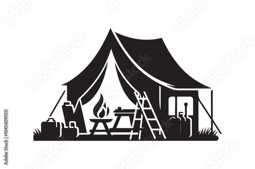 Camping Tent silhouette vector illustration, Camping Tent silhouette vector