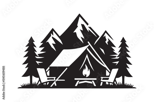 Camping Tent silhouette vector illustration, Camping Tent silhouette vector