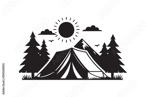 Camping Tent silhouette vector illustration, Camping Tent silhouette vector