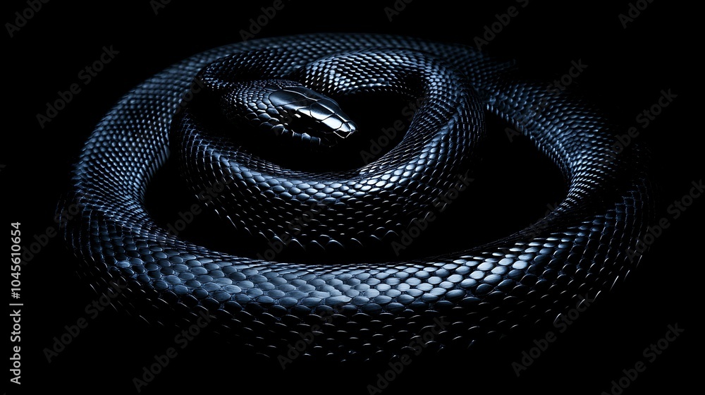 Isolated Black Snake Uncoiling on Dark Background Isolated Black Snake Uncoiling on Dark Background