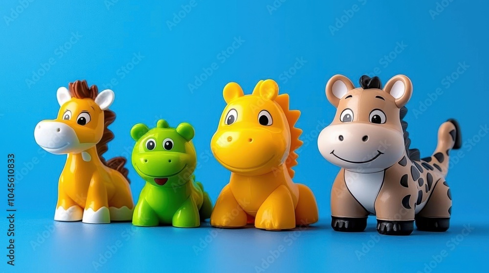A photostock of colorful children’s toys, blue background, playful theme A photostock of colorful children’s toys, blue background, playful theme