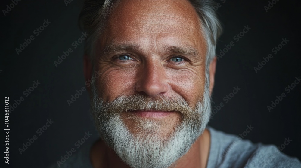 A man with a beard and gray hair is smiling A man with a beard and gray hair is smiling