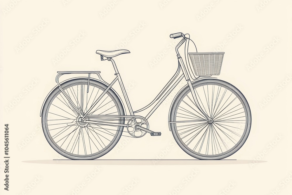 This minimalistic bicycle features a basket, showcasing a stylish design ideal for eco-friendly commuting in the city. Generative AI This minimalistic bicycle features a basket, showcasing a stylish design ideal for eco-friendly commuting in the city. Generative AI