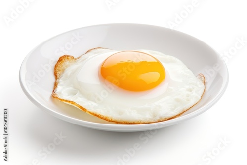 A fried egg plate food white background.