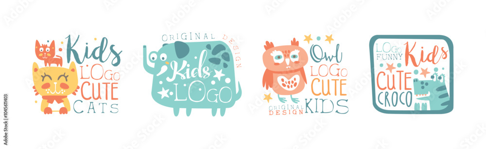 Fototapeta premium Cute and Funny Kids Logo Design Vector Set