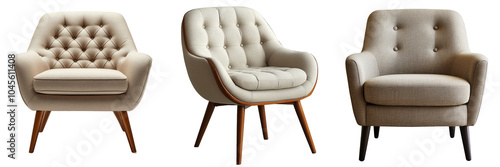 Modern upholstered armchair with wooden legs isolator on the background
