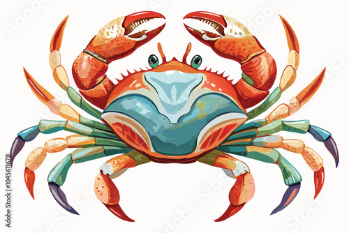 Hand drawn watercolor crab sea animal isolated on white background.