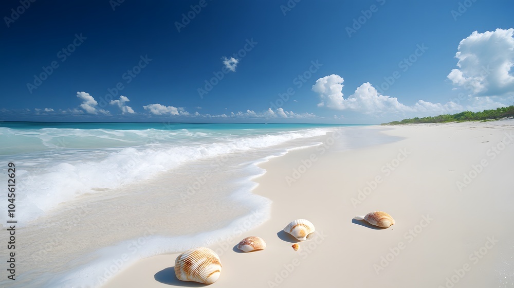 Tranquil Beach with Seashells and Blue Sky Tranquil Beach with Seashells and Blue Sky