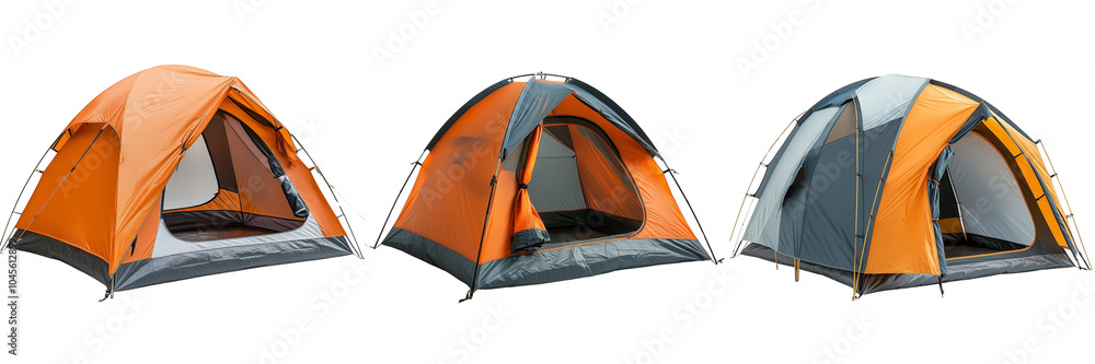 Vibrant orange camping tent with spacious interior isolator on background
Vibrant orange camping tent with spacious interior isolator on background