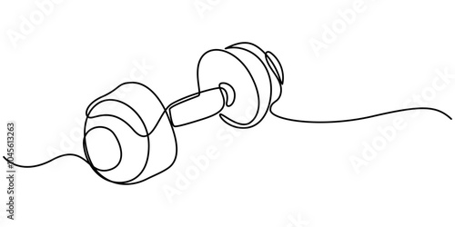 Single continuous line drawing of dumbbells. Sport equipment in one linear style. Design element for poster, banner, flyer. Sport, workout, wellness. Editable stroke. dumbbells one line art.