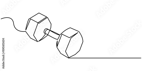 Single continuous line drawing of dumbbells. Sport equipment in one linear style. Design element for poster, banner, flyer. Sport, workout, wellness. Editable stroke. dumbbells one line art.