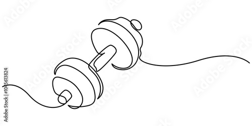 Single continuous line drawing of dumbbells. Sport equipment in one linear style. Design element for poster, banner, flyer. Sport, workout, wellness. Editable stroke. dumbbells one line art.