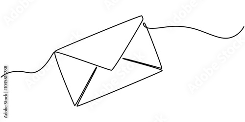 Continuous one line drawing of Paper envelope design. Paper mail simple outline illustration. Editable stroke, Email Marketing Continuous Line Editable Icon, Continuous single one line art of paper