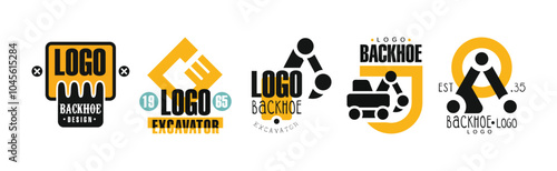 Backhoe Excavator Logo and Label Design Vector Set