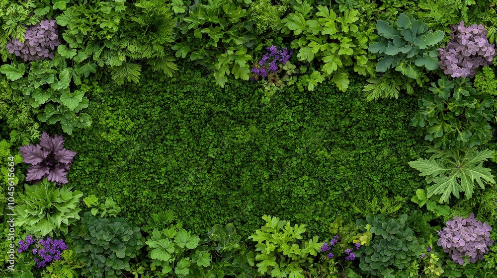 Lush Green Foliage and Purple Flowers Background Texture Lush Green Foliage and Purple Flowers Background Texture