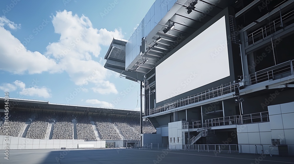 Naklejka premium Large White Billboard in Outdoor Stadium Setting