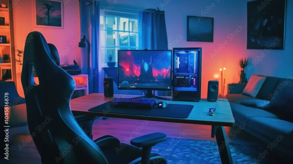 Gaming Room Setup with Neon Lights Gaming Room Setup with Neon Lights