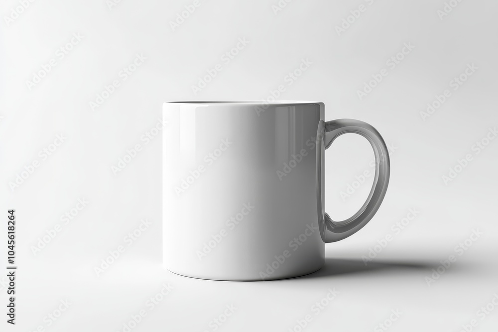 Fototapeta premium A plain white coffee mug with a black handle.