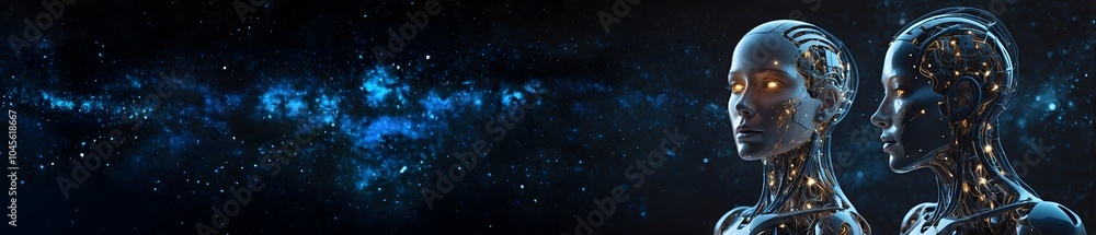 Futuristic Robots with Cosmic Background Futuristic Robots with Cosmic Background