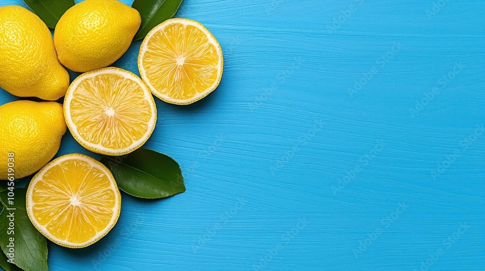 A photostock of ginger and fresh lemon slices, light blue background, natural remedy A photostock of ginger and fresh lemon slices, light blue background, natural remedy