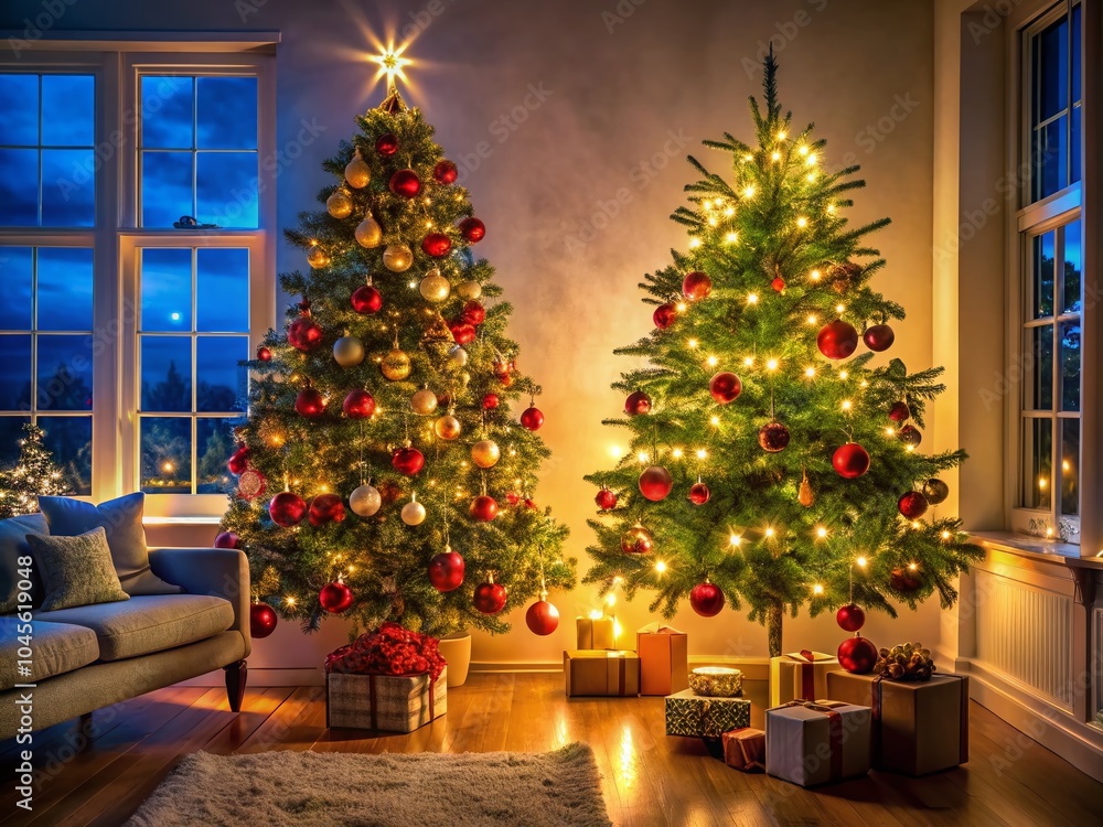 Cozy Christmas Tree Under Twinkling Lights and Ornaments in a Festive Living Room Setting for Holiday Decor Inspiration Cozy Christmas Tree Under Twinkling Lights and Ornaments in a Festive Living Room Setting for Holiday Decor Inspiration